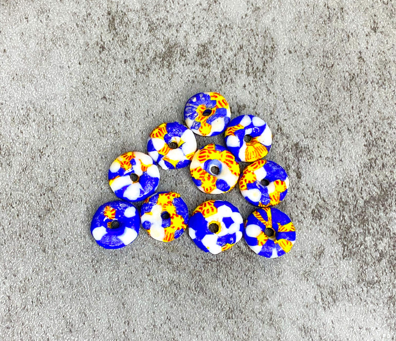 14mm African Fused Glass Disc | Recycled Glass Donut Beads | 6 Finishes | DIY Jewelry Designs | 10 Pieces