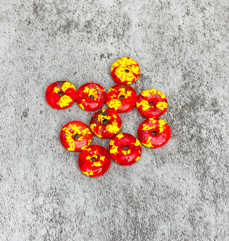 14mm African Fused Glass Disc | Recycled Glass Donut Beads | 6 Finishes | DIY Jewelry Designs | 10 Pieces