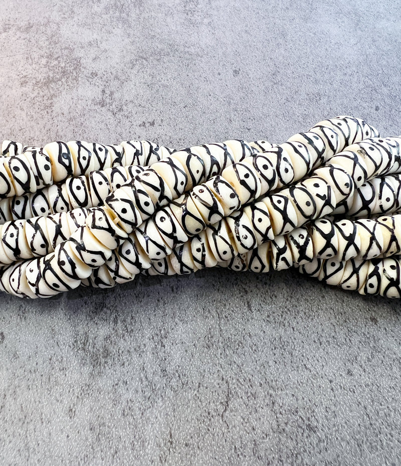 Tribal X Painted Batik Bone Heishi Beads