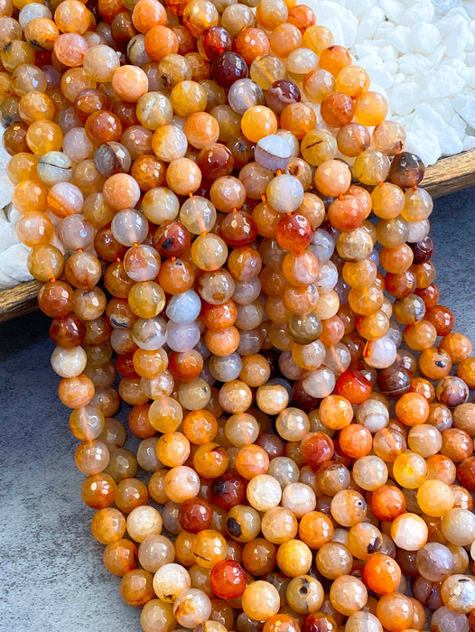 12mm Faceted Agate | Peach Faceted Agate | DIY Jewelry Making | 15" Strand 32 Beads per Strand
