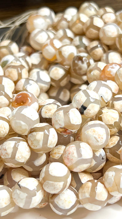 12mm Faceted Tibetan Agates Gemstone Beads | Round Loose Beads | 12mm | Jewelry DIY | 15" Strand 32 Beads per Strand