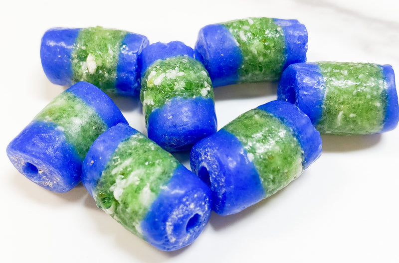 Approx 31x11mm Krobo Beads | Recycled Glass Tube Shaped Beads | African powder glass Beads | Sold Individually