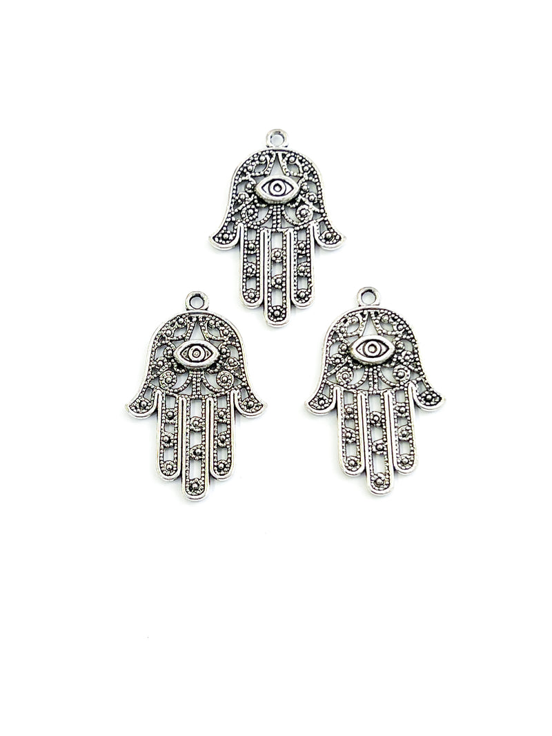 Silver fringe Eye of Fatima Hand
