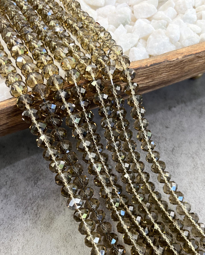 Smokey Quartz Glass Rondelle Crystals