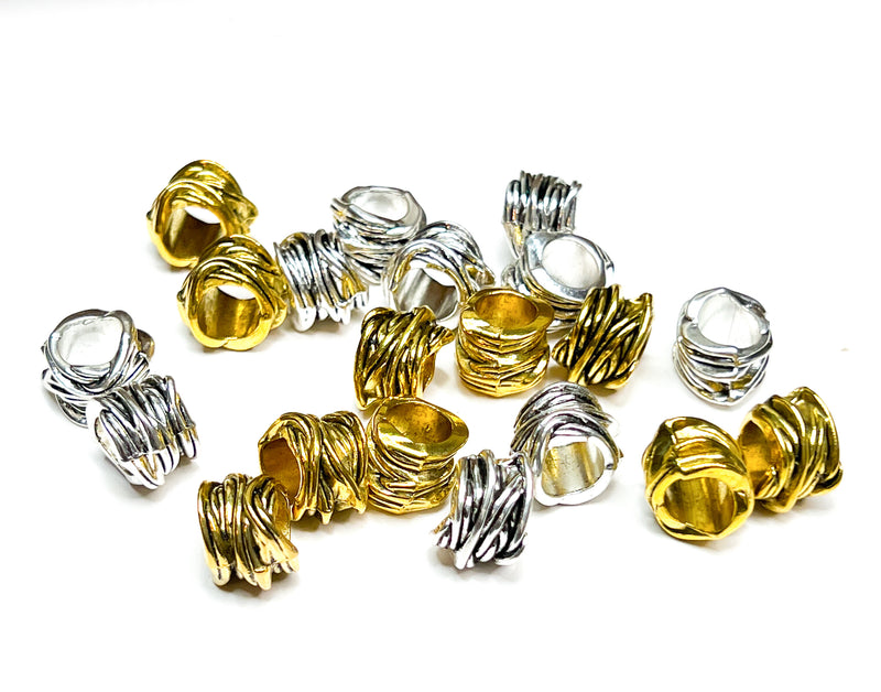 (10) 10x13mm Large Hole Spacers | Tibetan Style Spacer Beads | Metal Spacer Beads |10 beads per package)