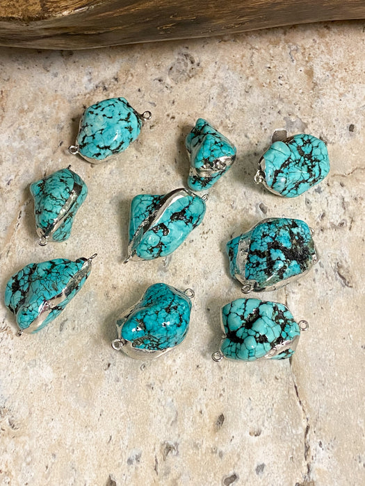 Silver Trim Turquoise Magnesite Nugget Connectors