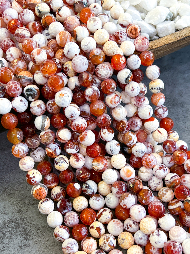 12mm Faceted Fire Agate | Peach Fire Agate | Round Stone Beads | Natural Stone Beads for Jewelry Making | 15" Strand 34 Beads per Strand