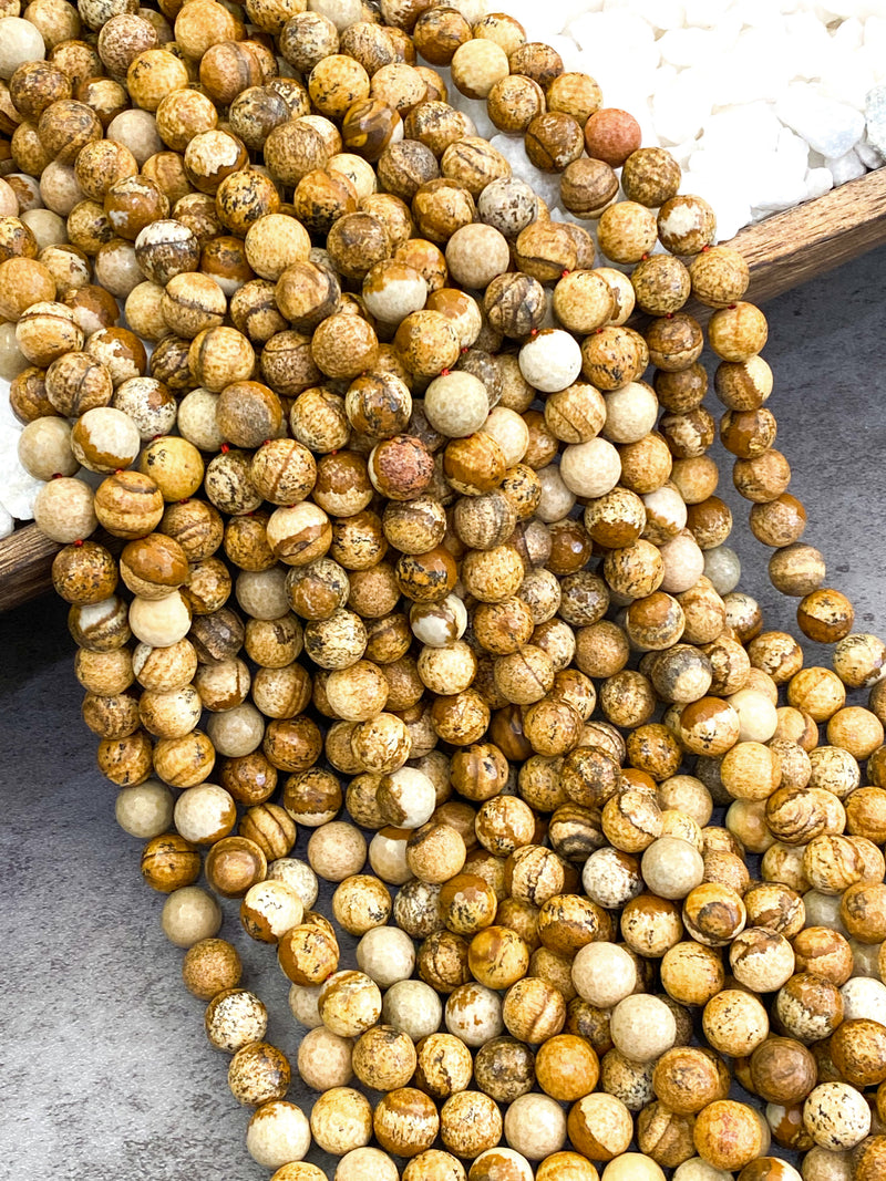 12mm & 10mm Faceted Picture Jasper Gemstone Beads | Earthy Tone Gemstone Beads | Two size Options | DIY Jewelry Designs | 15" Strand | One Strand