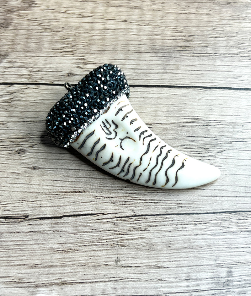 58mm Carved Bone Pendant with Zirconia Cap