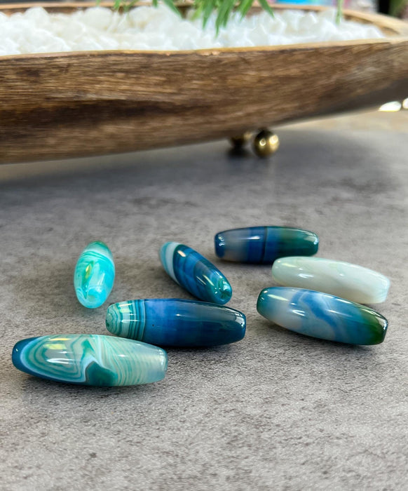 40mm Agate Focal Beads | 12x40mm Barrel Shape Bead | Beautiful Blue and Green Gemstone Beads | DIY Jewelry |1 Piece