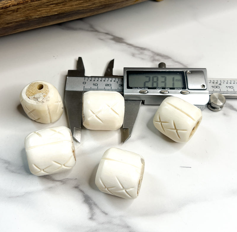 Carved Bone Beads 28mm – Tribal Style Accent Beads (2 pcs) | Focal Beads | DIY Jewelry Designs
