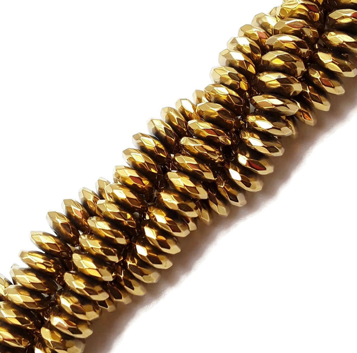 Faceted Gold Hematite Rondelle Beads | Faceted Natural Gemstone Beads | Spacer Loose Stone Beads for Jewelry Making 15.5" 1 Strand | DIY Jewelry Making
