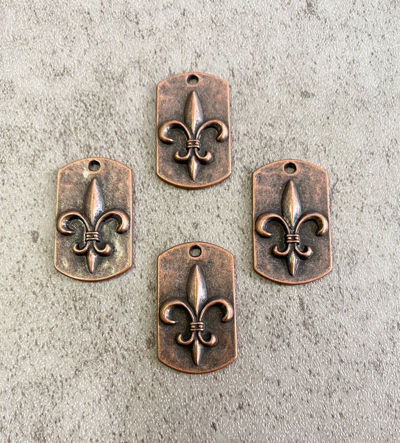 28mm Copper Fleur De Lis Tag Charm