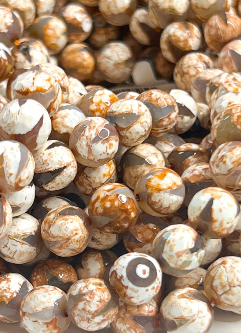 Faceted Natural Rust Tibetan Agates Gemstone Beads | Round Loose Beads | 10mm 12mm | Jewelry DIY | 15" Strand