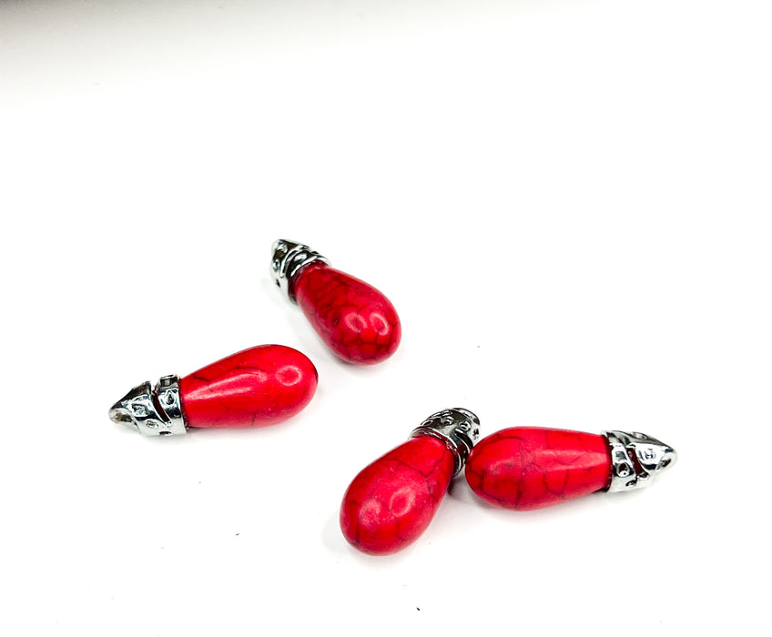 (3) Magnesite Charms | 30mm Red Magnesite Charms | 25mm Turquoise Magnesite Charms | 3 Per package