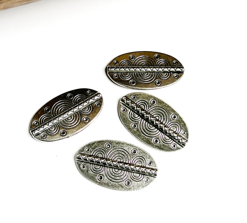 36mm Double Sided Oval Antique Tibetan Style Connectors | Tibetan Silver and Tibetan Gold Connectors | DIY Jewelry Making | 4 Per Pack