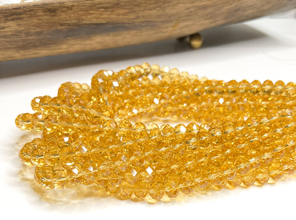8x10mm Faceted Amber Color Glass Crystal Rondelle Beads