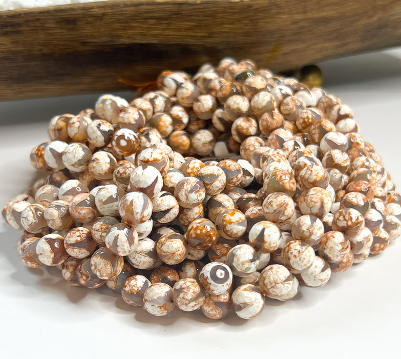 Faceted Natural Rust Tibetan Agates Gemstone Beads | Round Loose Beads | 10mm 12mm | Jewelry DIY | 15" Strand