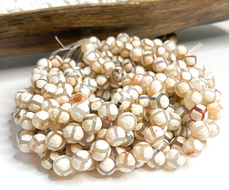 12mm Faceted Tibetan Agates Gemstone Beads | Round Loose Beads | 12mm | Jewelry DIY | 15" Strand 32 Beads per Strand