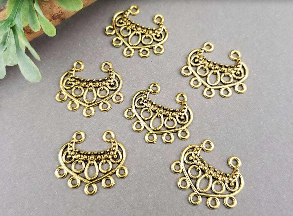 20mm Gold Chandelier Earring Components | Chandelier Connectors | Alloy Tibetan Style Filigree Chandelier Link | Dangling Earring | 6 PCS | DIY