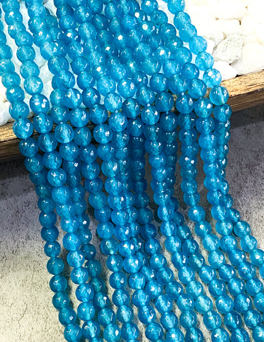 8mm Faceted Turquoise Agate Gemstone Beads | Stone Faceted Beads | Agates Round Beads for Jewelry Making | DIY Bracelets |15.5" Strand Approx. 50 Beads per strand