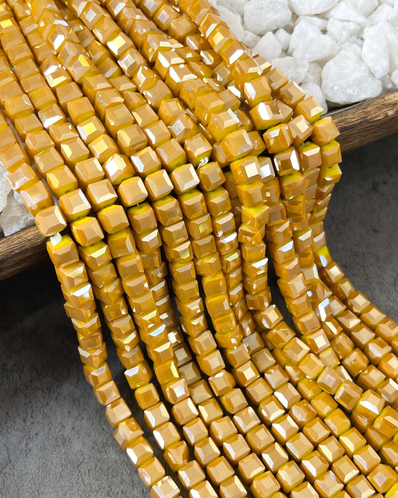 8mm Golden Yellow Electroplated Glass Crystal Cubes