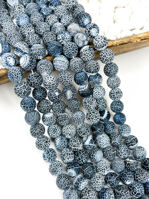14mm Smooth Matte Crackle/Vein Agate Gemstone Beads | 14mm Smooth Agate | Natural Gemstone Loose Beads | Matte Round | DIY Jewelry Making | 15" Strand 28 Beads