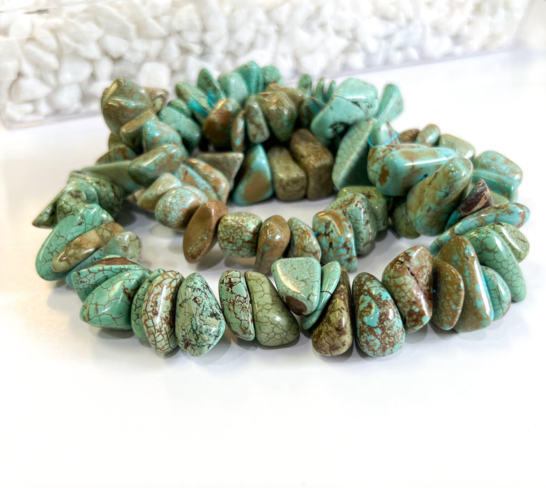 Turquoise Magnesite Tumbled Chip Stone | Irregular Shaped Drilled Beads | Turquoise Magnesite Chip Beads