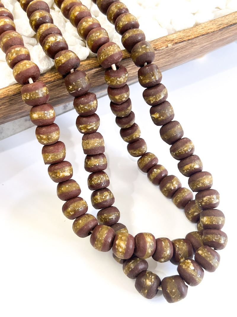 14mm Krobo Handmade Round Glass Beads from Ghana Africa | Glass Beads | Striped Ghana Powder Glass Beads | Made from African Bottle Glass | Approx 46 pcs