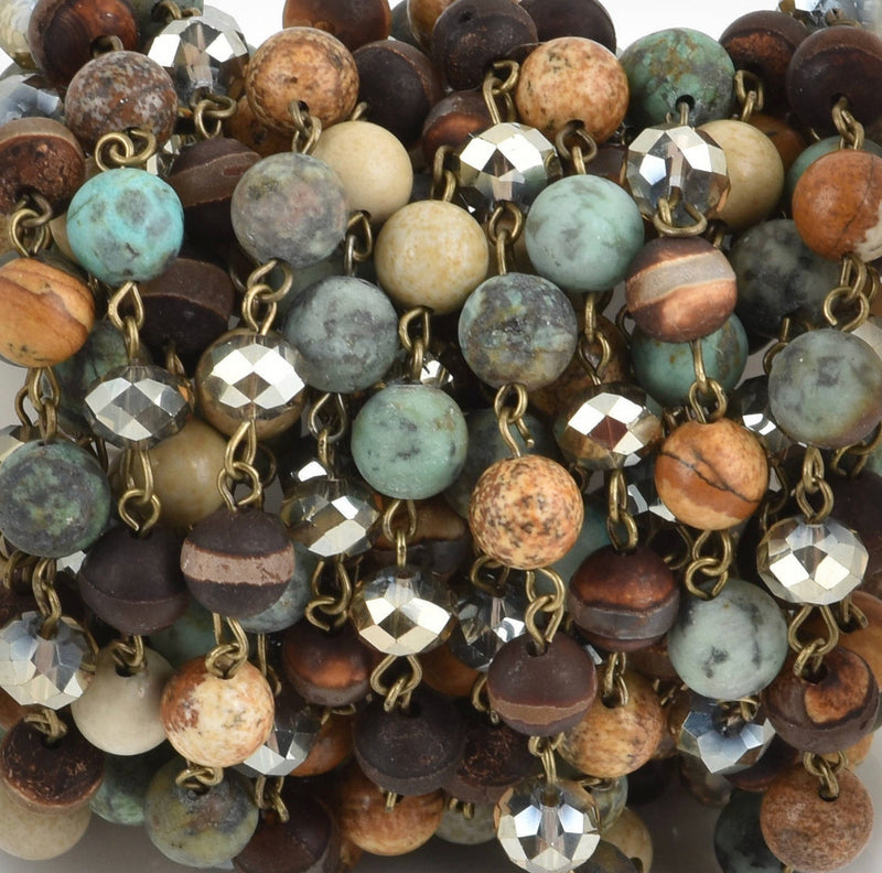 8mm African Turquoise and Crystal Rosary Chain