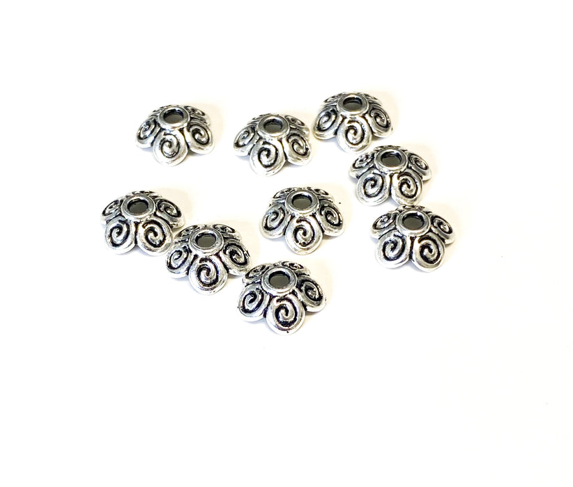 10mm Silver Plated Flower Bead Caps