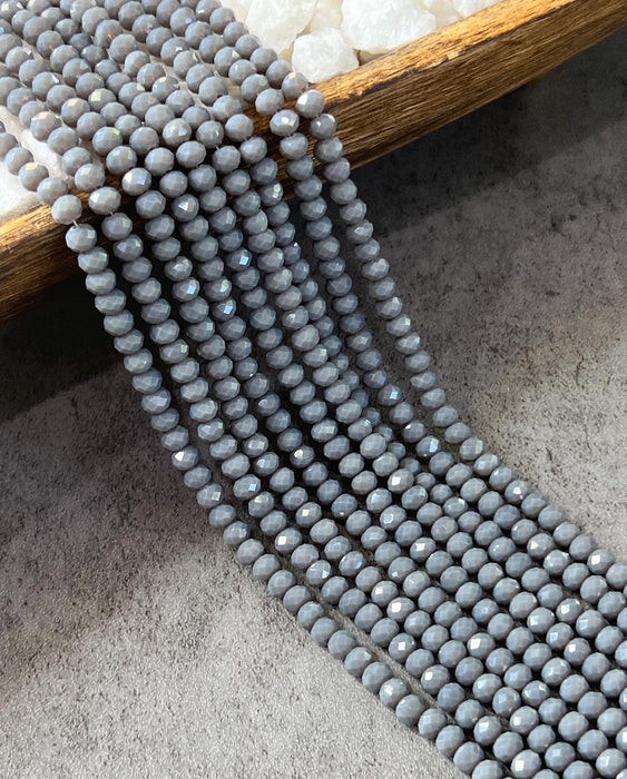 6mm Faceted Gray Crystal Rondelle Beads