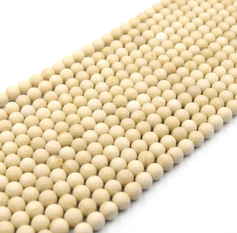 10mm Natural River Stone Jasper Gemstone Beads | Cream/Beige Colored Round Beads | DIY Craft Beads | 10mm 36 Beads per Strand