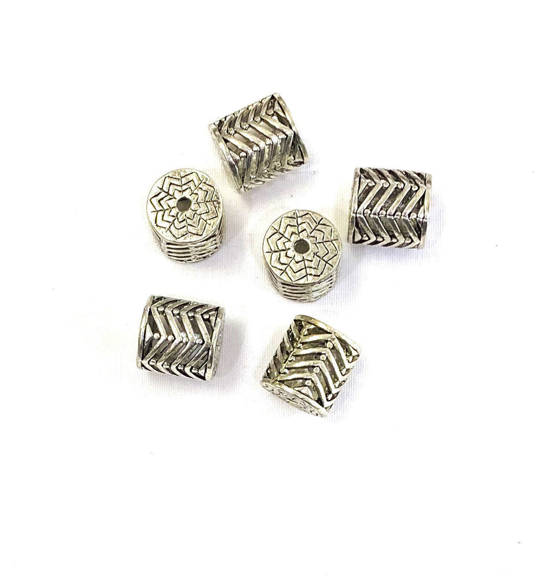 17x17mm Silver Chevron Hollow Drum Beads