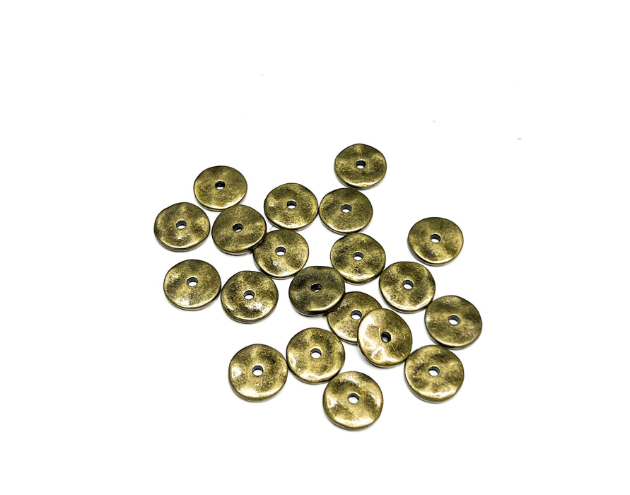 (20) Textured Antique Bronze Metal Disc Spacers | Metal Textured Spacer Beads | Antique Bronze Metal Beads | DIY Jewelry Design