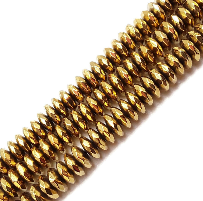 Faceted Gold Hematite Rondelle Beads | Faceted Natural Gemstone Beads | Spacer Loose Stone Beads for Jewelry Making 15.5" 1 Strand | DIY Jewelry Making