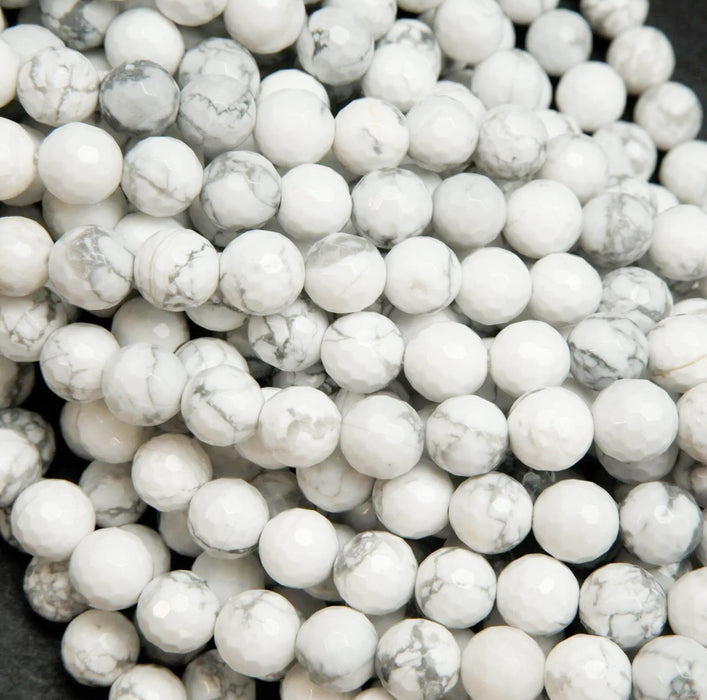 Natural White Howlite Round Beads | Faceted White Howlite | DIY Jewelry Making | 14mm Faceted White Howlite | 10mm Smooth White Howlite | 15" Strand (14mm Faceted)