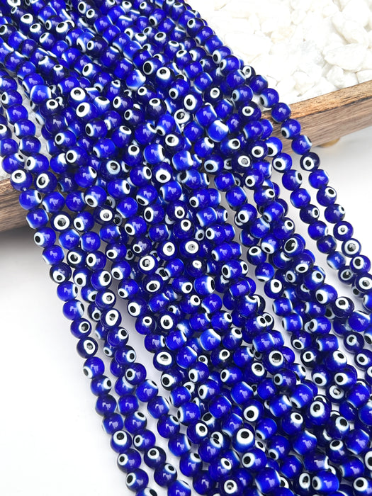 8mm Evil Eye Beads | Third Eye Beads | 8mm Evil Eye Glass beads | DIY Jewelry Making | 48 Beads per Strand