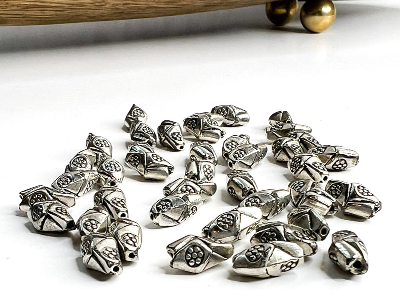 Flower Pewter Bicone Beads | 5x10mm | 40 Pcs