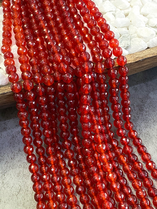 8mm Faceted Scarlet Red Agate Gemstone Beads | Stone Faceted Beads | Agates Round Beads for Jewelry Making | DIY Bracelets |15.5" Strand Approx. 50 Beads per strand