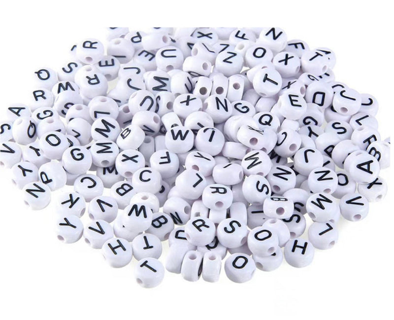 Double Sided Alphabet Letter Beads | 7mm White &Black Round | 7mm Black & Gold Round | Acrylic Beads with Letters | ABC Letter Beads | A-Z Letter Beads | Love Beads
