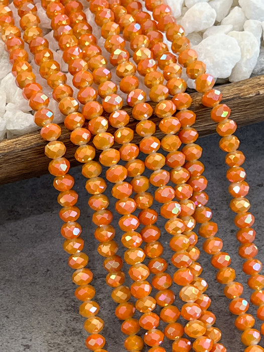 6x8mm Orange Electroplated Faceted Crystal Rondelles Beads