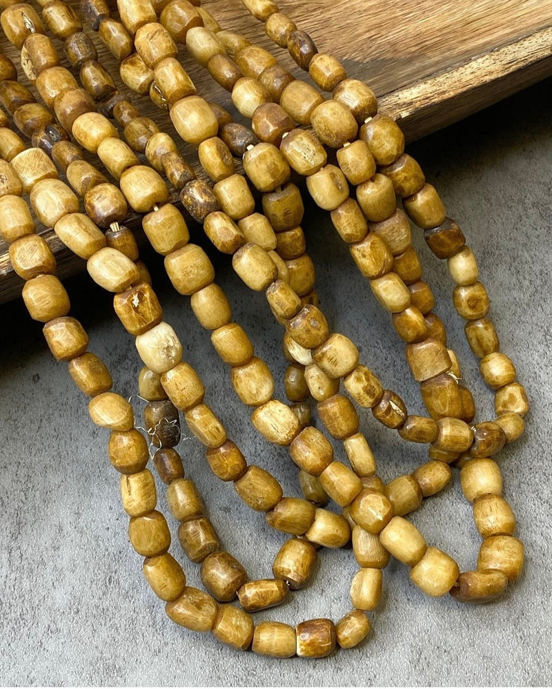 Batik Bone Beads by Strand – 30" African Bone Beads, 8x14mm Teardrop & 6-9x10mm Square Shapes