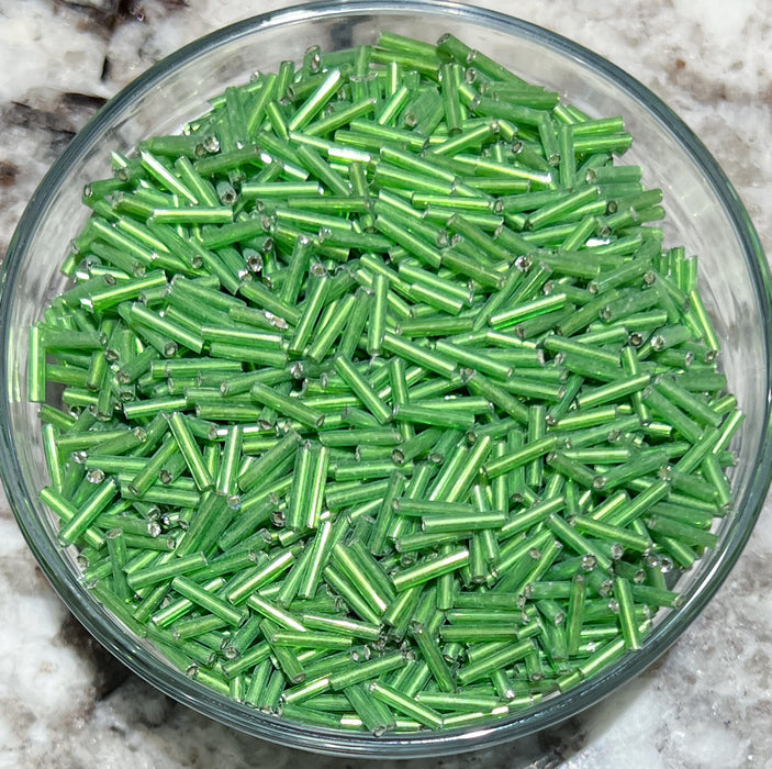 9x1.5mm Lime Green Glass Bugle Seed Beads