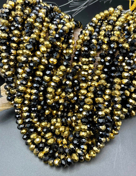 Black and Gold Glass Rondelle Crystals