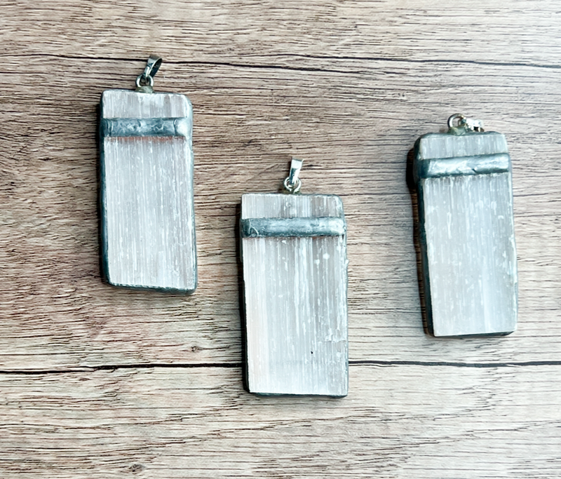 Natural Raw Selenite Freeform Soldered Pendant