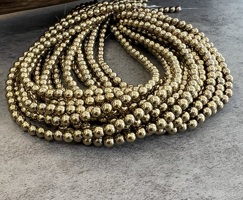 6mm Smooth Hematite Beads – Antique Gold, Light Gold, Silver & Gunmetal | 15" Strand