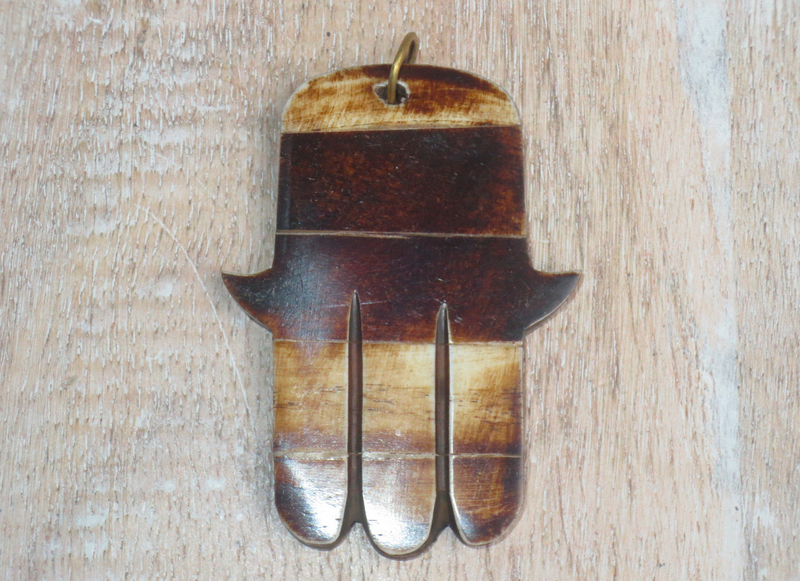 Bone Hamsa Pendant w/Brass Inlay