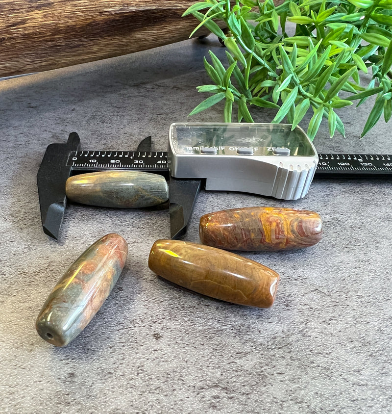 40mm Agate Gemstone Bead | 12x40mm Barrel Shape Bead | Beautiful Brown and Green | DIY Jewelry |1 Piece