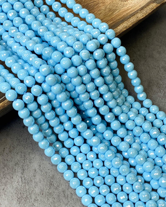 10mm Faceted Light Blue Clear Coated Agate